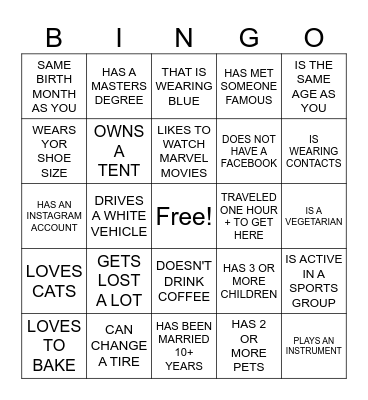 FIND THE GUEST Bingo Card