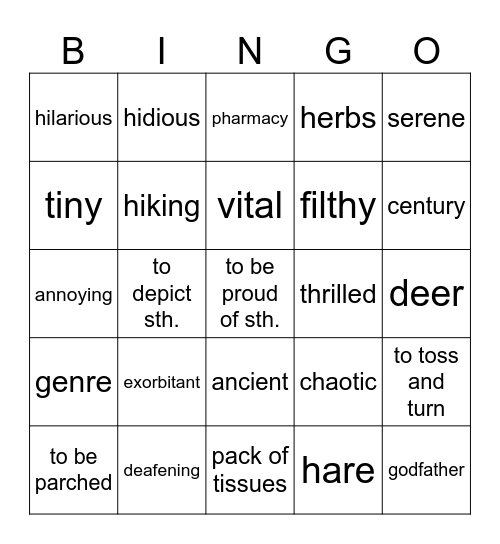 Vocabulary Revision - September Bingo Card