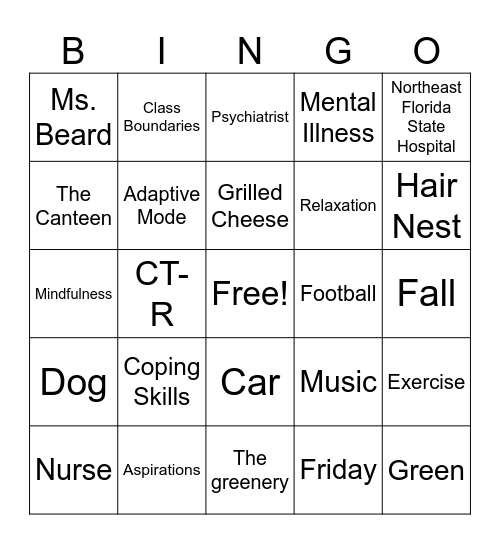 CT-R Class Bingo Card