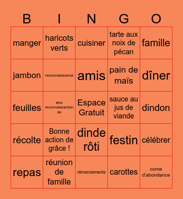 Bonne action de grâce ! Bingo Card