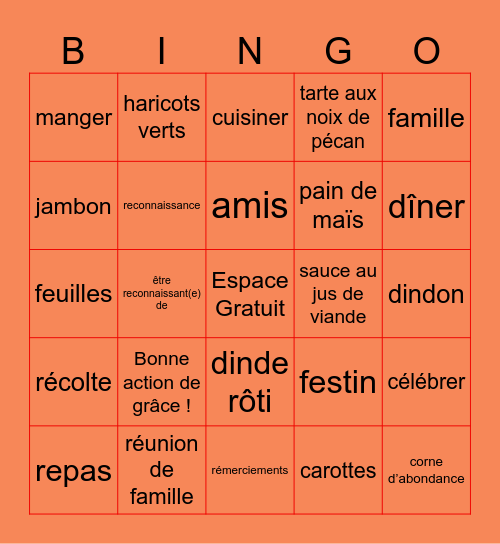 Bonne action de grâce ! Bingo Card