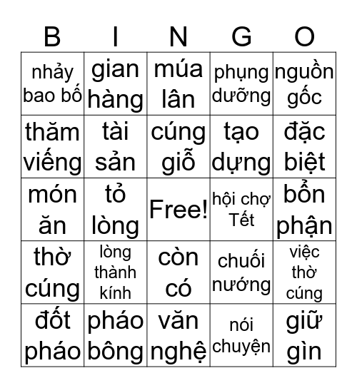 Vietnamese New Year Festival & Worship Bingo Card