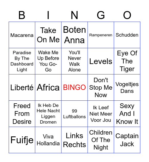 Foute Muziek Bingo Card