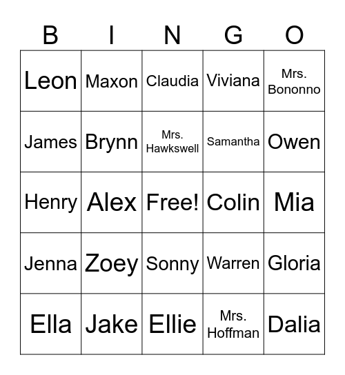 Mrs. Bononno's BINGO Card