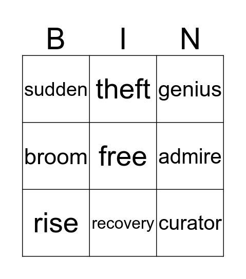 Lesson 14 New words !! Bingo Card