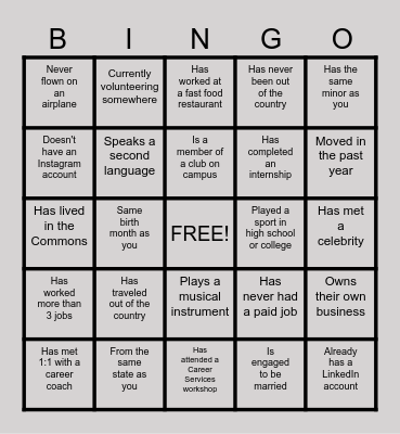 Mingle Bingo Card
