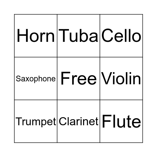 Instruments Bingo Card