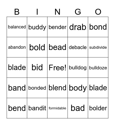 Step 1-6: b/d words Bingo Card