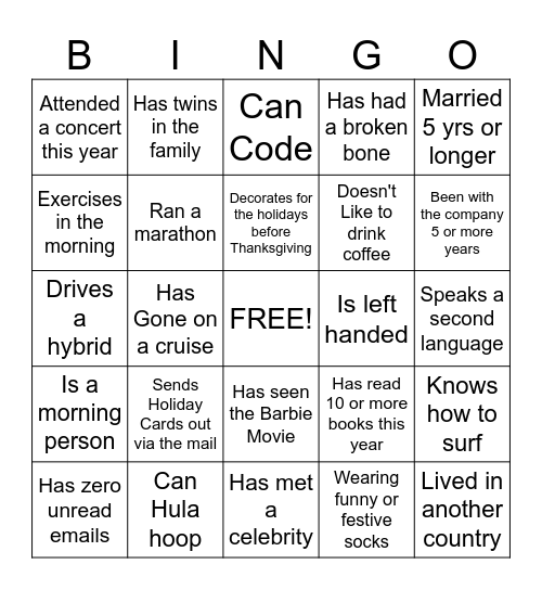 Getting to know your CCB Risk Collogues Bingo Card