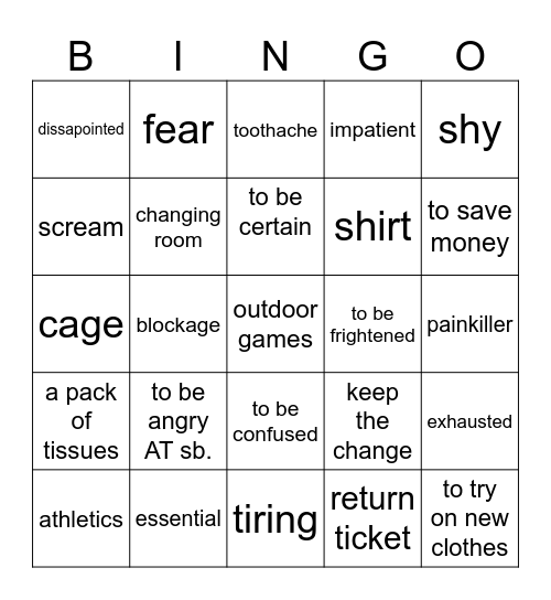 Vocabulary Revision - September Bingo Card