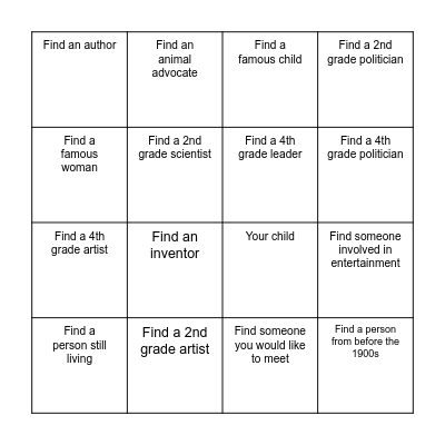 Night of Notables Scavenger Hunt Bingo Card
