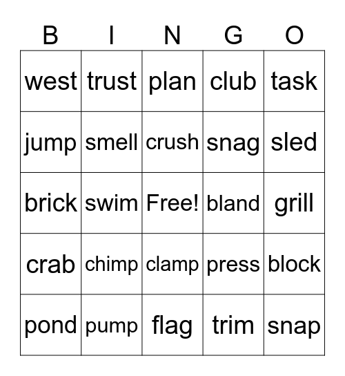 R controlled vowels (ar) Bingo Card