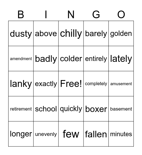 Wilson 6.1 Bingo Card