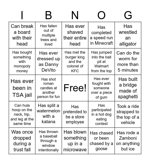 Unhinged Bingo Card