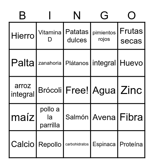 Juego de bingo de nutrición Bingo Card