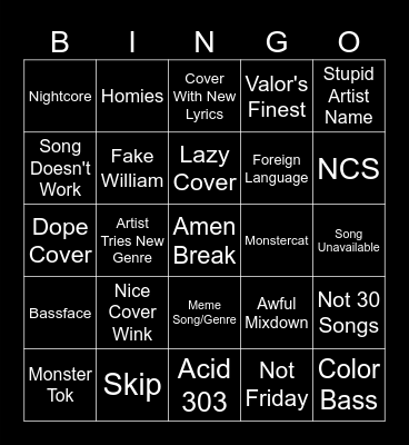 Release Radar Bingo Card
