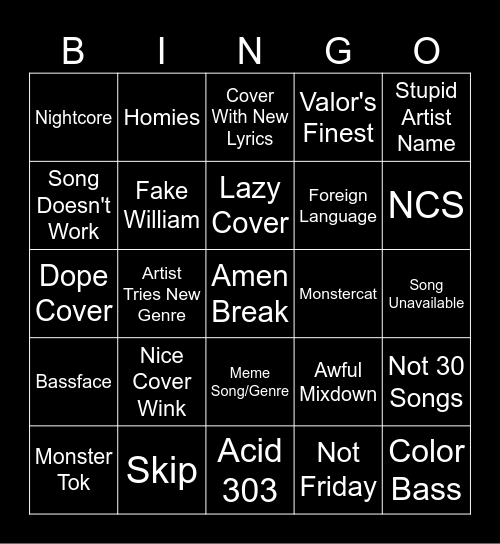 Release Radar Bingo Card