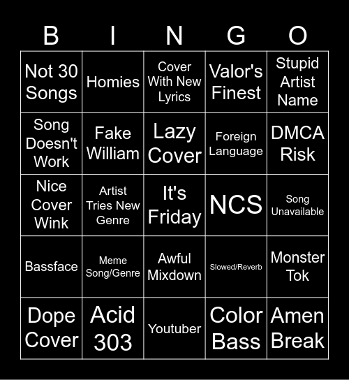 Release Radar Bingo Card