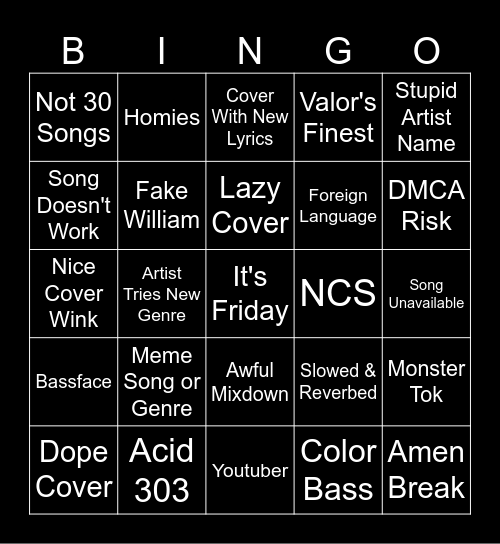 Release Radar Bingo Card