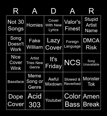 Release Bingo Card