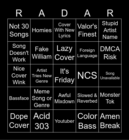 Release Bingo Card