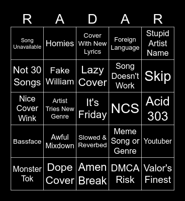 R E L E A S E Bingo Card