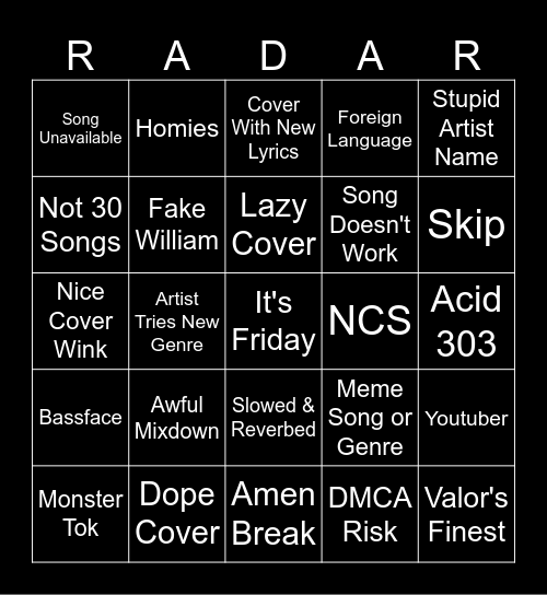 R E L E A S E Bingo Card