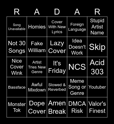 R E L E A S E Bingo Card