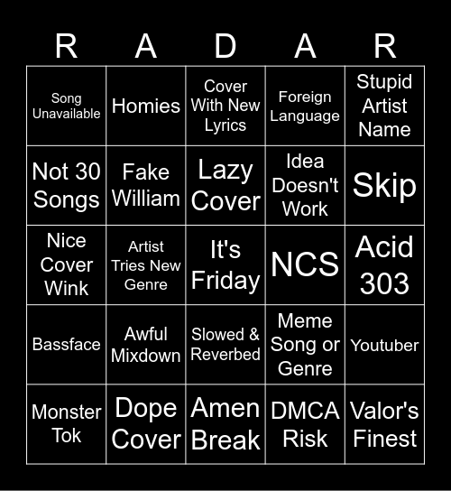 R E L E A S E Bingo Card