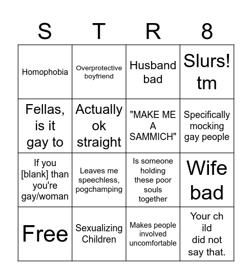 Are The Straights Okay Bingo! Bingo Card