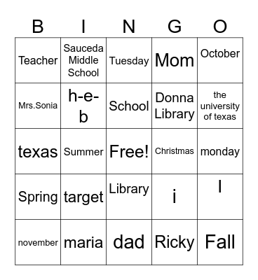 Untitled Bingo Card