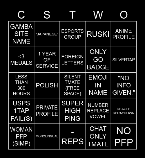 CS2 SOLOQ BINGO Card