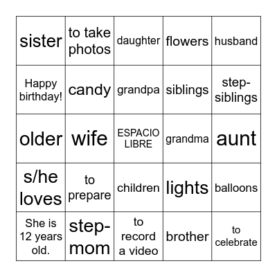 5A Una fiesta de cumpleaños Bingo Card