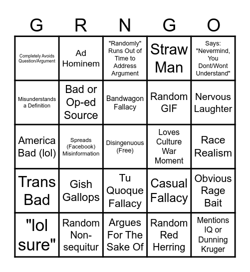 GRINGO Bingo Card