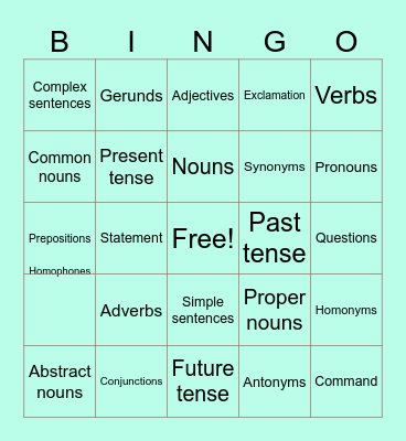 BINGO: LANGUAGE STRUCTURES EDITION Bingo Card