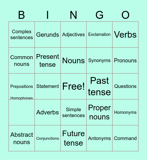 BINGO: LANGUAGE STRUCTURES EDITION Bingo Card