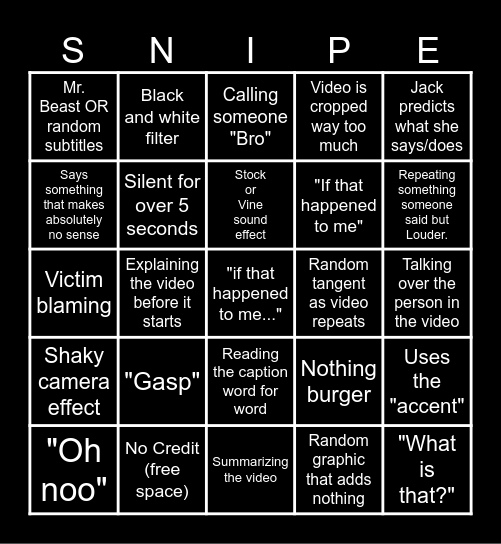 SSSniperWolf BBBingo! Bingo Card