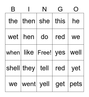 First Grade Bingo Card