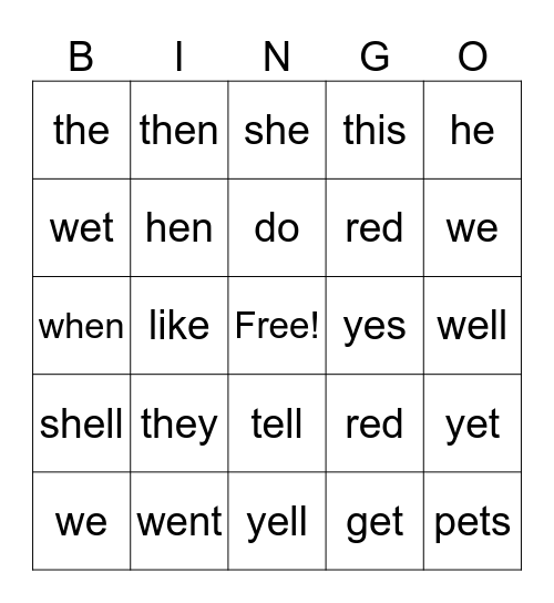 First Grade Bingo Card