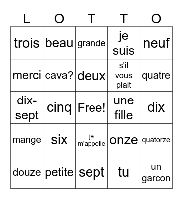 French Club Bingo Card
