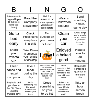 Work/Life Balance Bingo Card