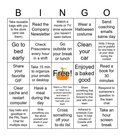 Work/Life Balance Bingo Card