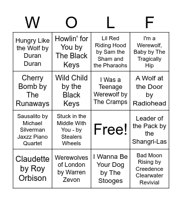 Wolf Songs Singo Bingo Card