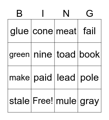 Long Vowel Sounds Bingo Card