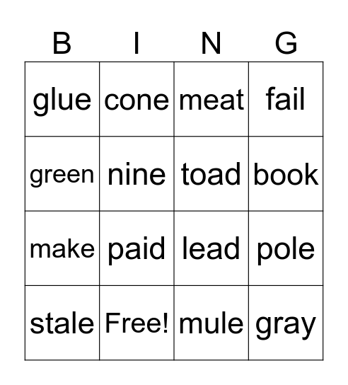 Long Vowel Sounds Bingo Card