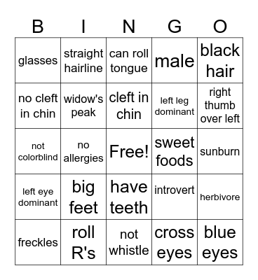 Traits bingo Card
