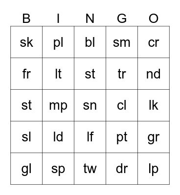 Blends Bingo Card