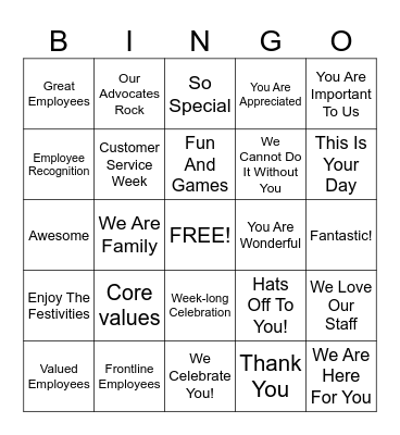 Customer Service Week Bingo Card