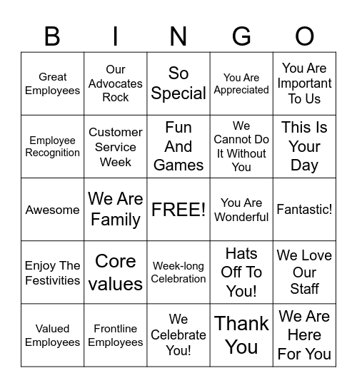 Customer Service Week Bingo Card