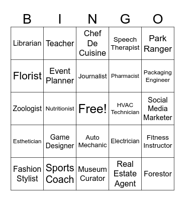 Career Exploration Bingo Card